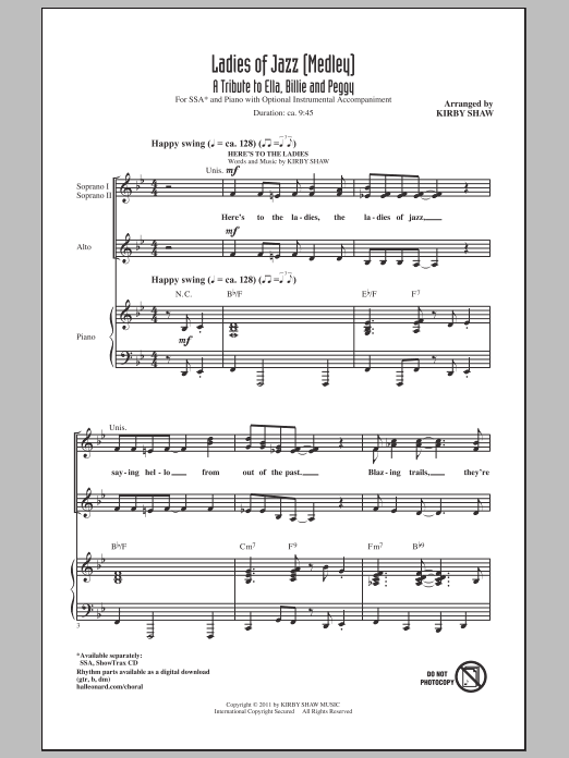 Billie Holiday Ladies Of Jazz (Medley) (arr. Kirby Shaw) Sheet Music Notes & Chords for SSA - Download or Print PDF