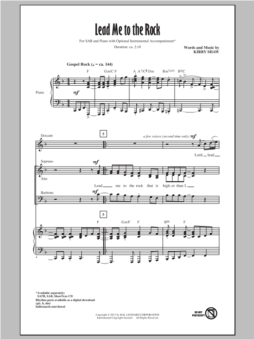 Kirby Shaw Lead Me To The Rock Sheet Music Notes & Chords for SAB - Download or Print PDF