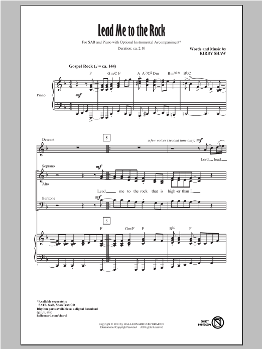 Kirby Shaw Lead Me To The Rock Sheet Music Notes & Chords for SATB - Download or Print PDF