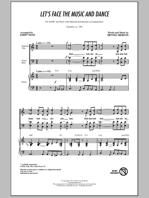 Kirby Shaw Let's Face The Music And Dance Sheet Music Notes & Chords for SAB - Download or Print PDF