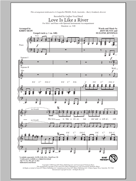 Kirby Shaw Love Is Like A River Sheet Music Notes & Chords for SAB - Download or Print PDF