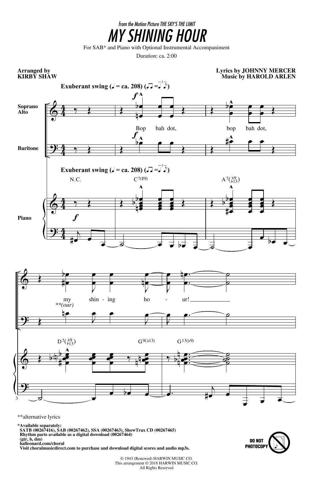 Kirby Shaw My Shining Hour Sheet Music Notes & Chords for SATB - Download or Print PDF