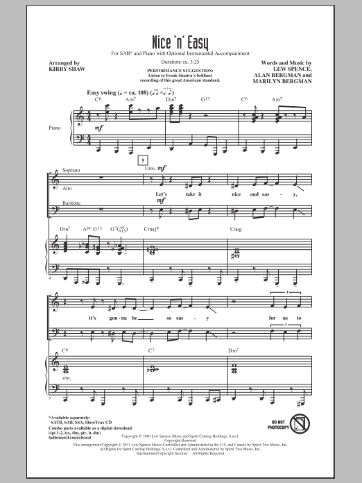 Frank Sinatra Nice 'n' Easy (arr. Kirby Shaw) Sheet Music Notes & Chords for SAB - Download or Print PDF