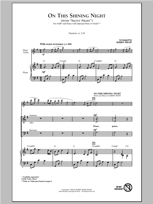 Kirby Shaw On This Shining Night (with Silent Night) Sheet Music Notes & Chords for SATB - Download or Print PDF