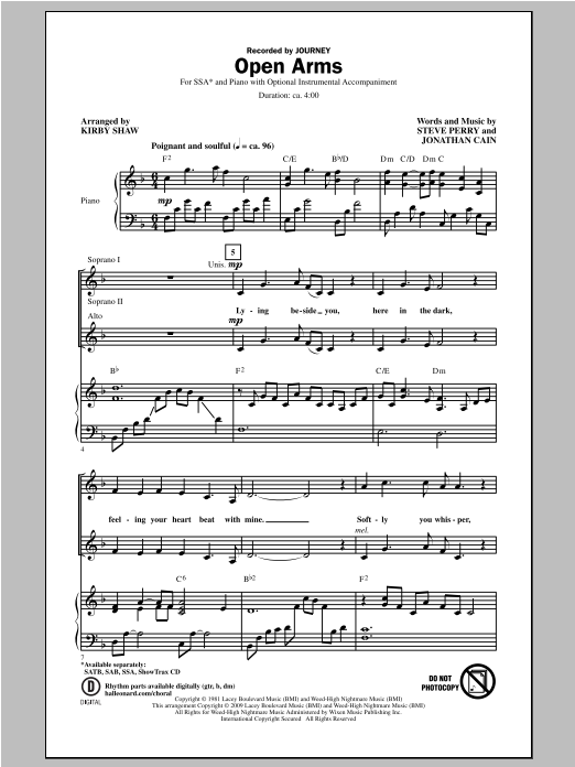 Journey Open Arms (arr. Kirby Shaw) Sheet Music Notes & Chords for SSA - Download or Print PDF
