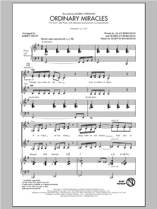 Kirby Shaw Ordinary Miracles Sheet Music Notes & Chords for SSA - Download or Print PDF