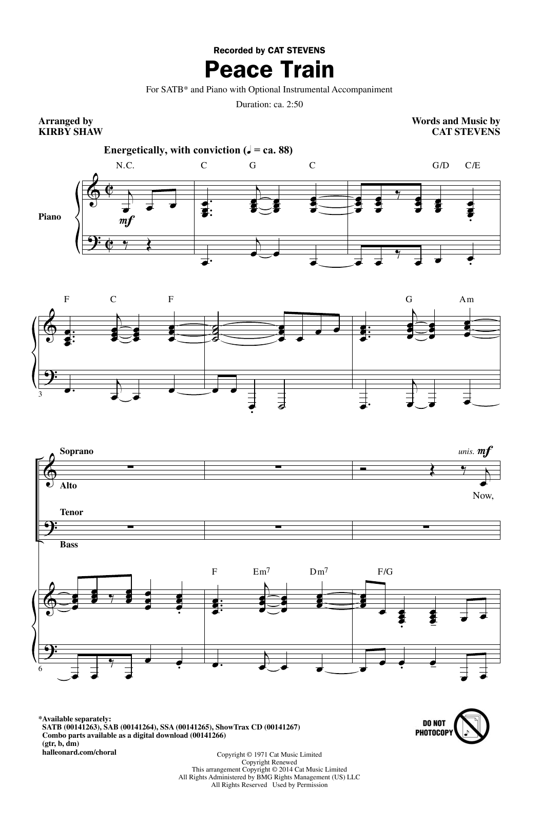 Cat Stevens Peace Train (arr. Kirby Shaw) Sheet Music Notes & Chords for SAB - Download or Print PDF