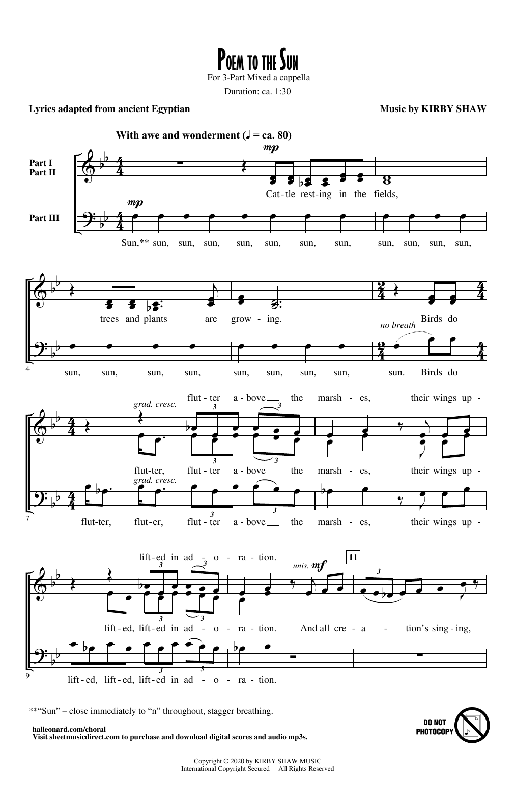 Kirby Shaw Poem To The Sun Sheet Music Notes & Chords for 3-Part Mixed Choir - Download or Print PDF