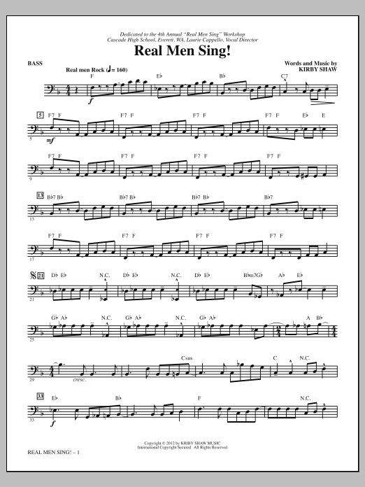Kirby Shaw Real Men Sing! - Bass Sheet Music Notes & Chords for Choir Instrumental Pak - Download or Print PDF