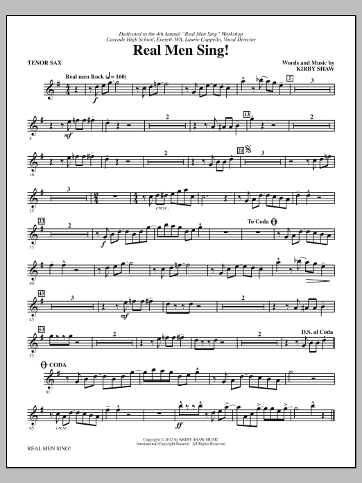 Kirby Shaw Real Men Sing! - Bb Tenor Saxophone Sheet Music Notes & Chords for Choir Instrumental Pak - Download or Print PDF