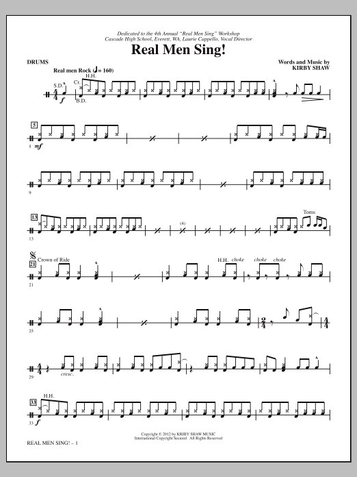Kirby Shaw Real Men Sing! - Drums Sheet Music Notes & Chords for Choir Instrumental Pak - Download or Print PDF