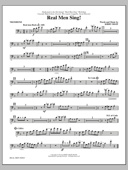 Kirby Shaw Real Men Sing! - Trombone Sheet Music Notes & Chords for Choir Instrumental Pak - Download or Print PDF