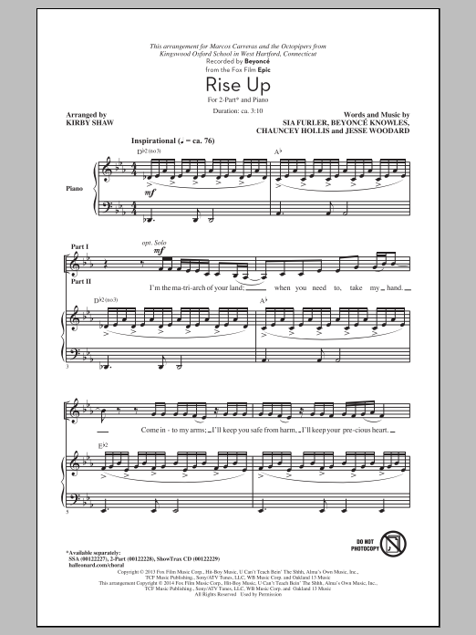 Kirby Shaw Rise Up (from Epic) Sheet Music Notes & Chords for 2-Part Choir - Download or Print PDF