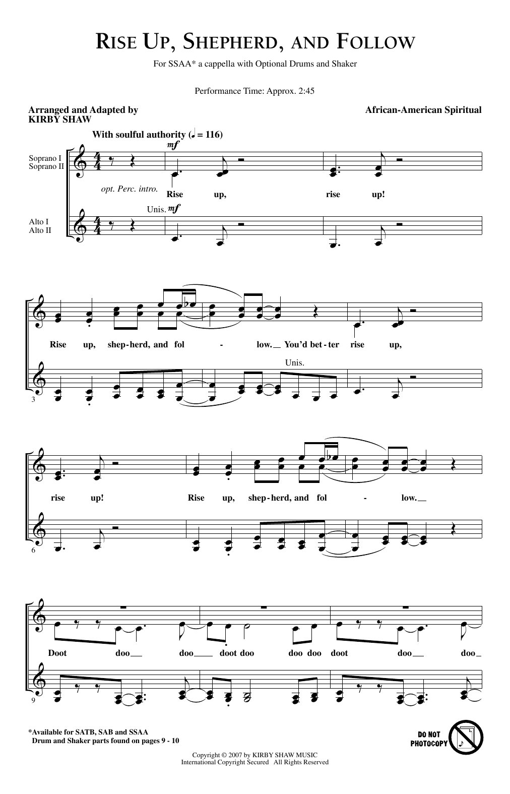 Kirby Shaw Rise Up, Shepherd, And Follow Sheet Music Notes & Chords for SAB Choir - Download or Print PDF