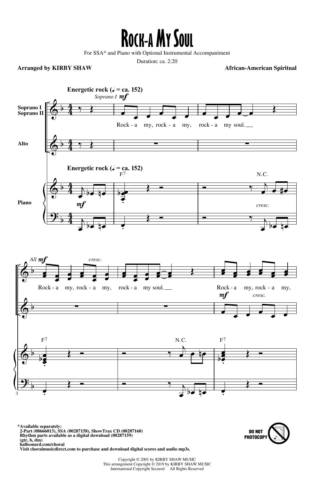 Kirby Shaw Rock-A-My Soul Sheet Music Notes & Chords for SSA Choir - Download or Print PDF