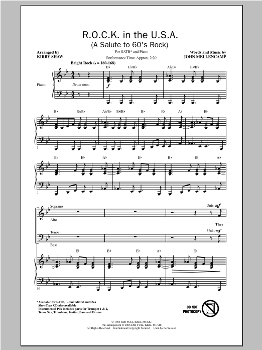 Kirby Shaw R.O.C.K. In The U.S.A. (A Salute To 60's Rock) Sheet Music Notes & Chords for SSA - Download or Print PDF