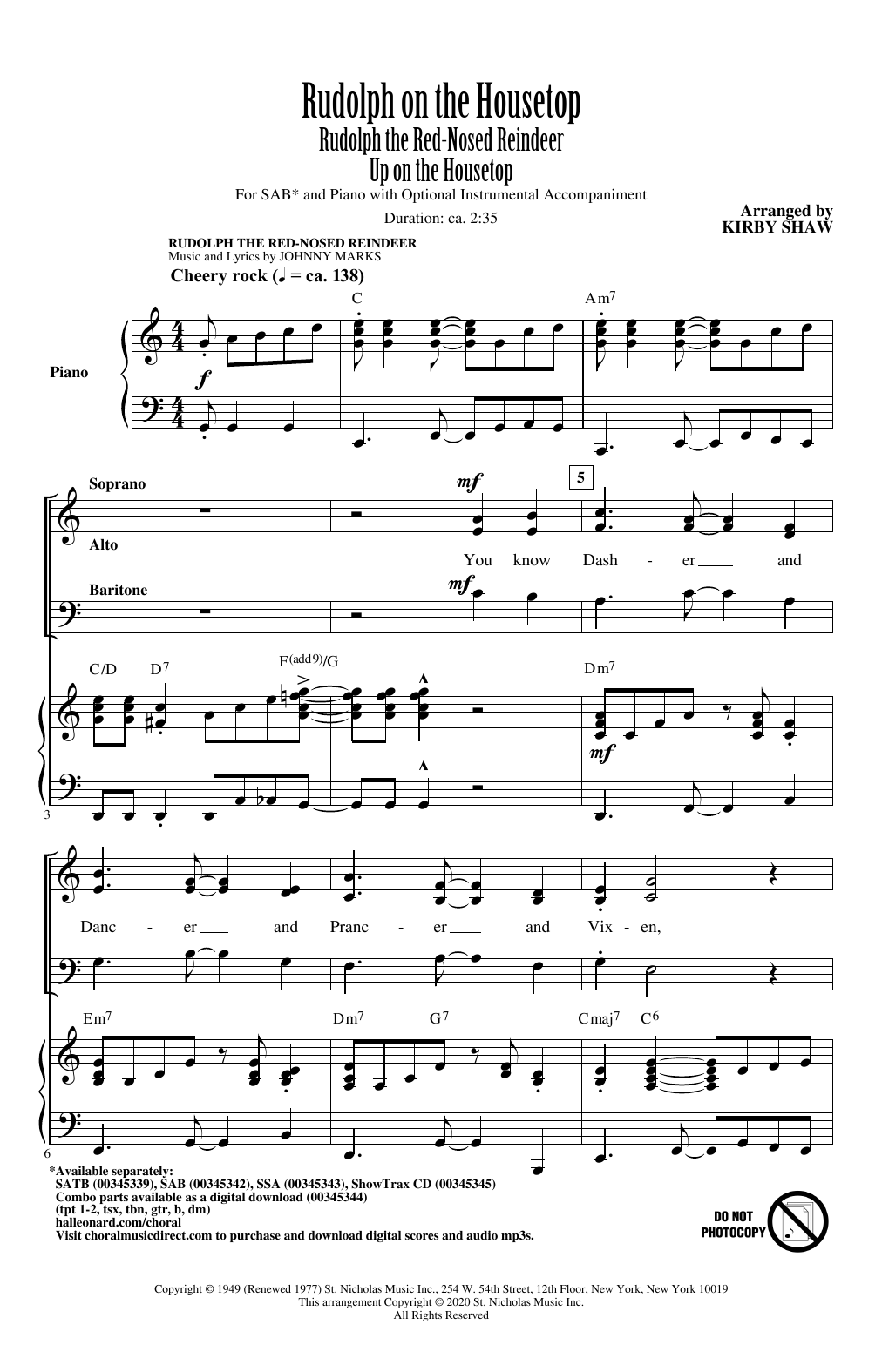 Kirby Shaw Rudolph On The Housetop Sheet Music Notes & Chords for SSA Choir - Download or Print PDF