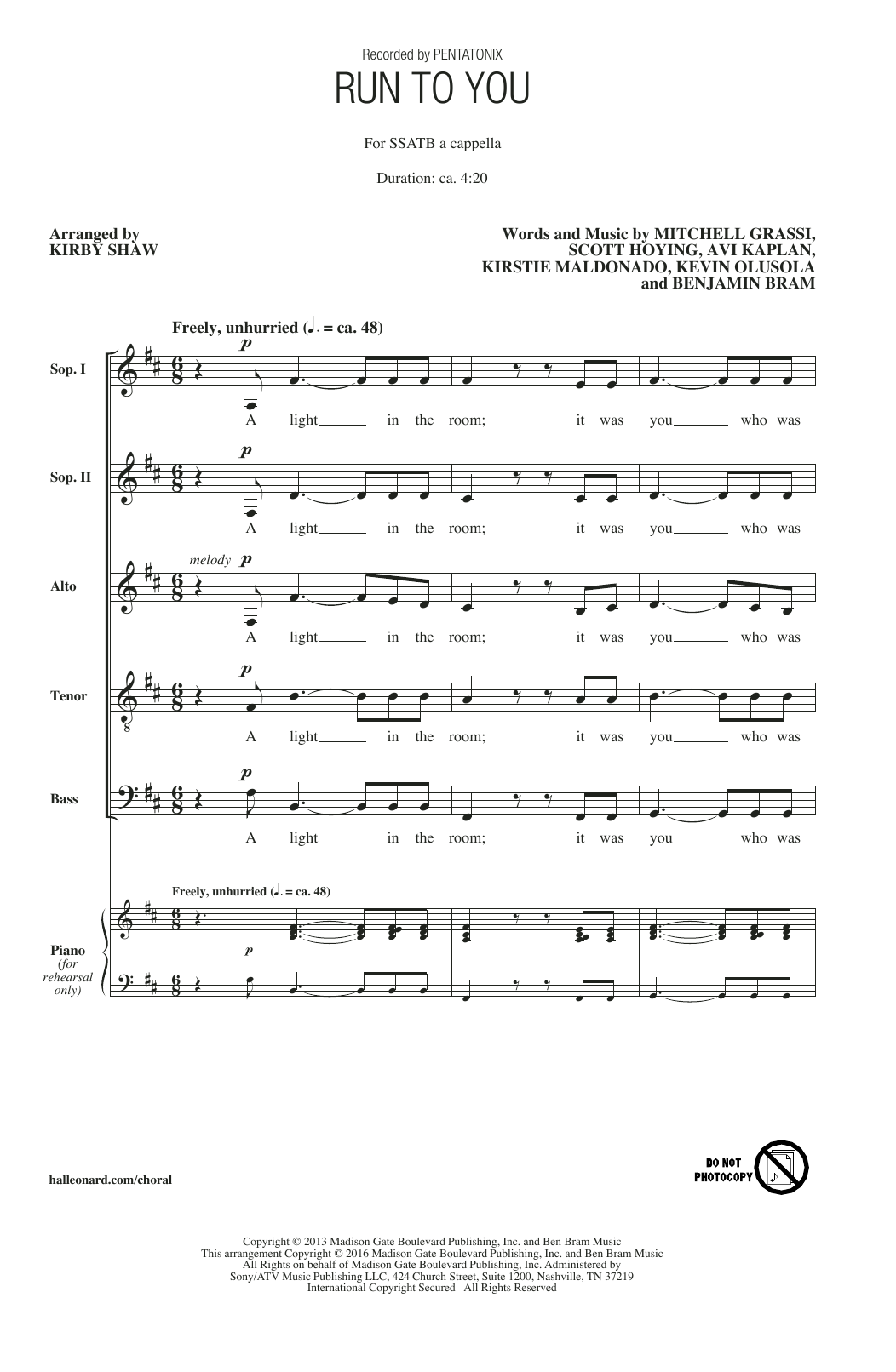 Pentatonix Run To You (arr. Kirby Shaw) Sheet Music Notes & Chords for SATB - Download or Print PDF
