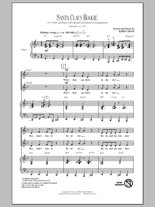 Kirby Shaw Santa Claus Boogie Sheet Music Notes & Chords for 2-Part Choir - Download or Print PDF