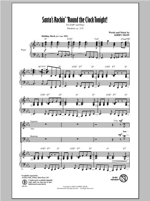 Kirby Shaw Santa's Rockin' 'Round The Clock Tonight! Sheet Music Notes & Chords for SAB - Download or Print PDF
