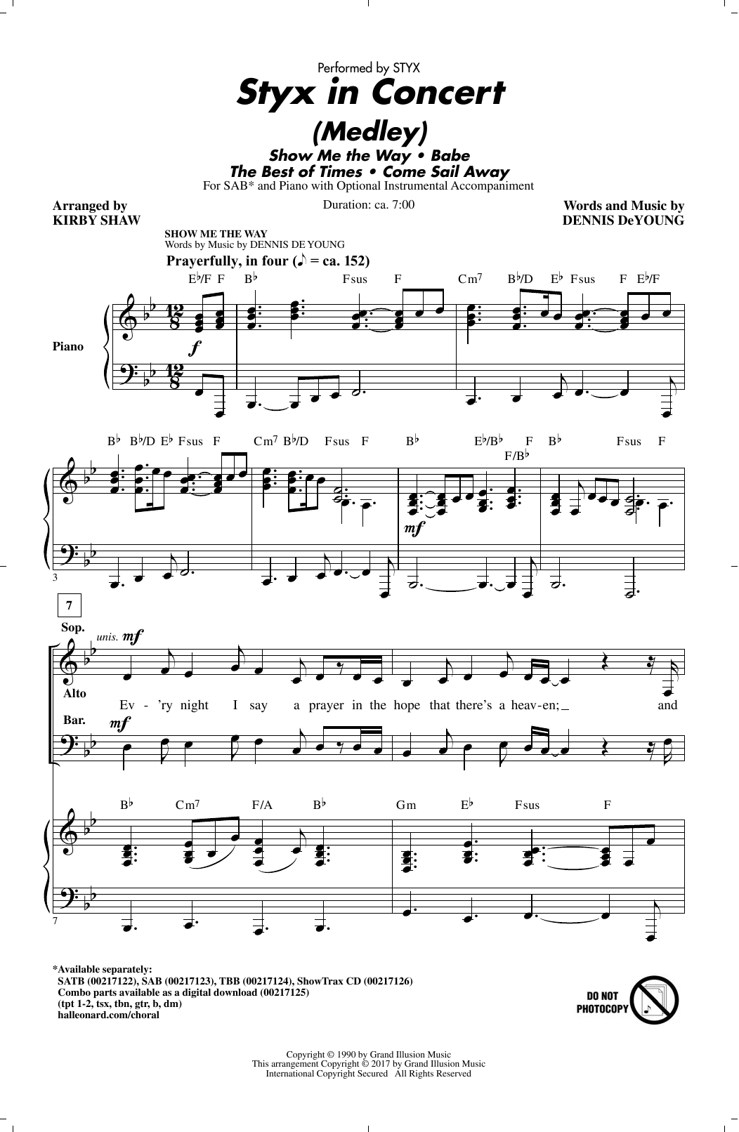 Kirby Shaw Styx In Concert (Medley) Sheet Music Notes & Chords for TBB - Download or Print PDF