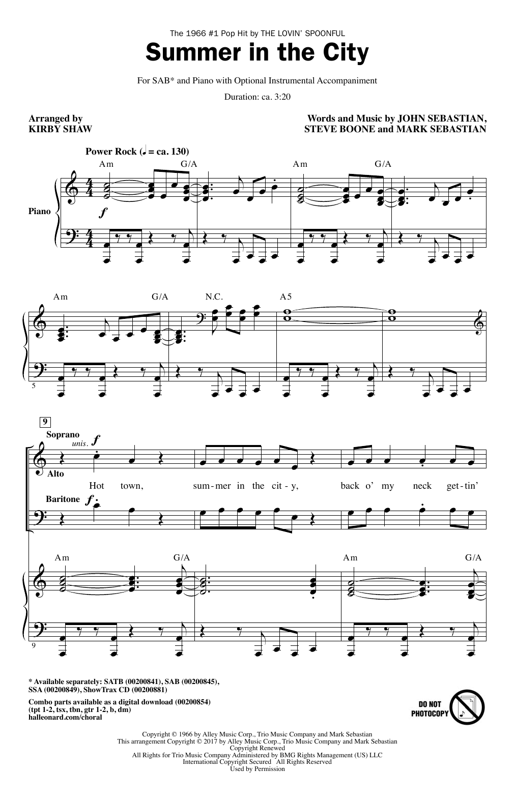 Kirby Shaw Summer In The City Sheet Music Notes & Chords for SAB - Download or Print PDF