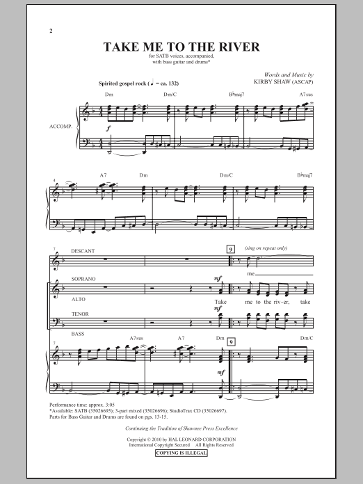 Kirby Shaw Take Me To The River Sheet Music Notes & Chords for SATB - Download or Print PDF
