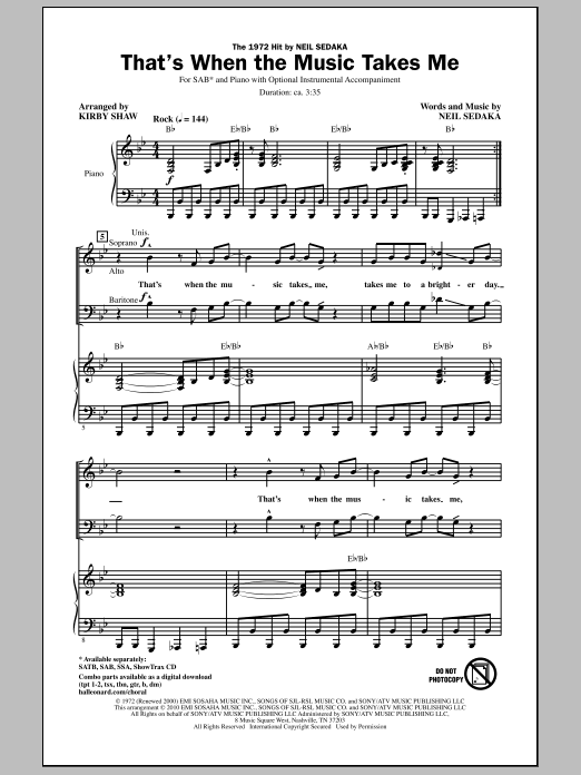 Kirby Shaw That's When The Music Takes Me Sheet Music Notes & Chords for SSA - Download or Print PDF