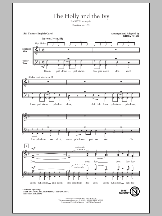 Traditional Carol The Holly And The Ivy (arr. Kirby Shaw) Sheet Music Notes & Chords for TTBB - Download or Print PDF