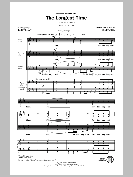 Kirby Shaw The Longest Time Sheet Music Notes & Chords for SATB - Download or Print PDF