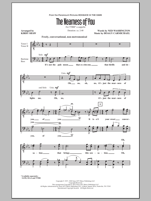 Hoagy Carmichael The Nearness Of You (arr. Kirby Shaw) Sheet Music Notes & Chords for SSA - Download or Print PDF