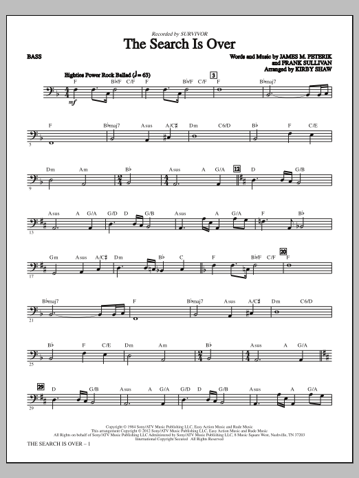 Kirby Shaw The Search Is Over - Bass Sheet Music Notes & Chords for Choir Instrumental Pak - Download or Print PDF