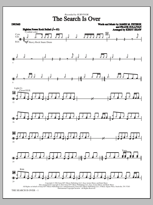 Kirby Shaw The Search Is Over - Drums Sheet Music Notes & Chords for Choir Instrumental Pak - Download or Print PDF