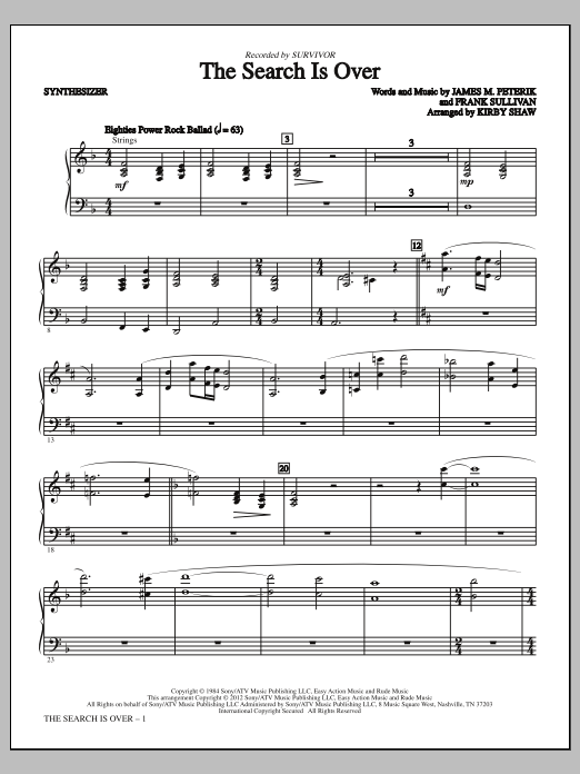 Kirby Shaw The Search Is Over - Synthesizer Sheet Music Notes & Chords for Choir Instrumental Pak - Download or Print PDF