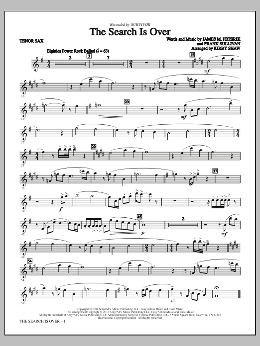Kirby Shaw The Search Is Over - Tenor Sax Sheet Music Notes & Chords for Choir Instrumental Pak - Download or Print PDF