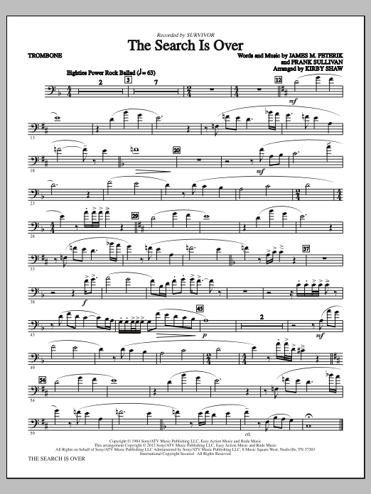 Kirby Shaw The Search Is Over - Trombone Sheet Music Notes & Chords for Choir Instrumental Pak - Download or Print PDF