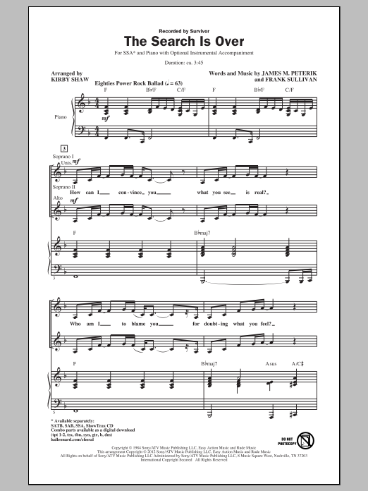Kirby Shaw The Search Is Over Sheet Music Notes & Chords for SAB - Download or Print PDF