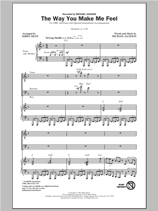 Kirby Shaw The Way You Make Me Feel Sheet Music Notes & Chords for TBB - Download or Print PDF