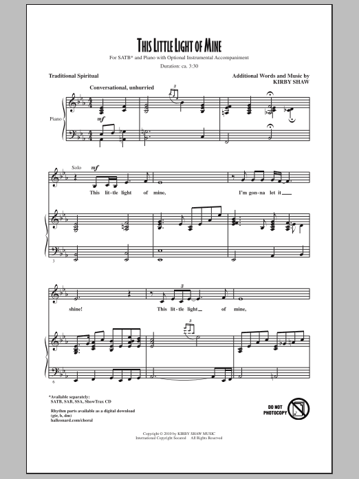 Kirby Shaw This Little Light Of Mine Sheet Music Notes & Chords for SATB - Download or Print PDF