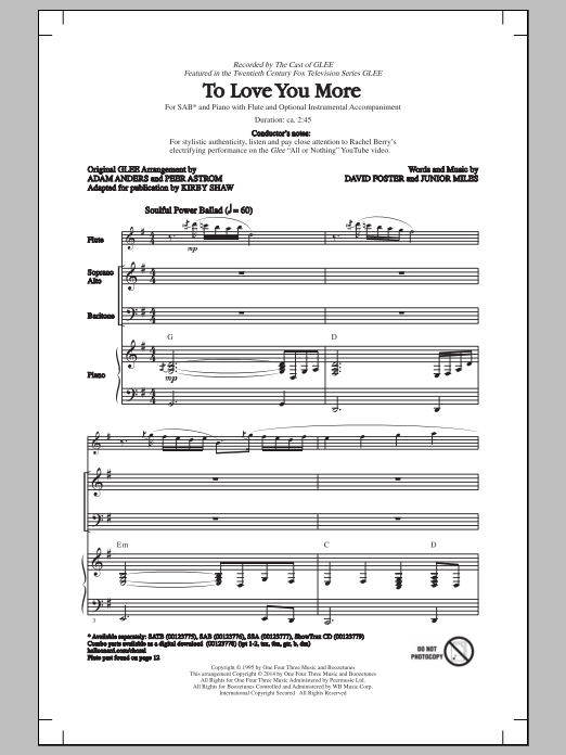 Glee Cast To Love You More (arr. Kirby Shaw) Sheet Music Notes & Chords for SSA - Download or Print PDF