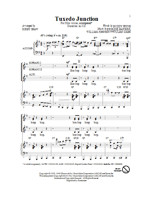 The Manhattan Transfer Tuxedo Junction (arr. Kirby Shaw) Sheet Music Notes & Chords for SSA - Download or Print PDF