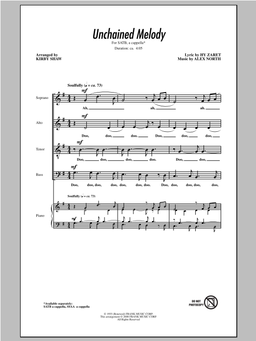 The Righteous Brothers Unchained Melody (arr. Kirby Shaw) Sheet Music Notes & Chords for SATB - Download or Print PDF