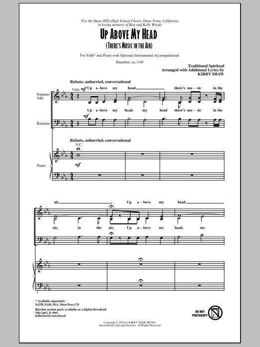 Kirby Shaw Up Above My Head (There's Music In The Air) Sheet Music Notes & Chords for SSA - Download or Print PDF