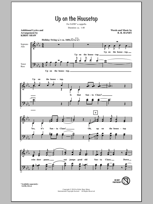 Kirby Shaw Up On The Housetop Sheet Music Notes & Chords for SATB - Download or Print PDF