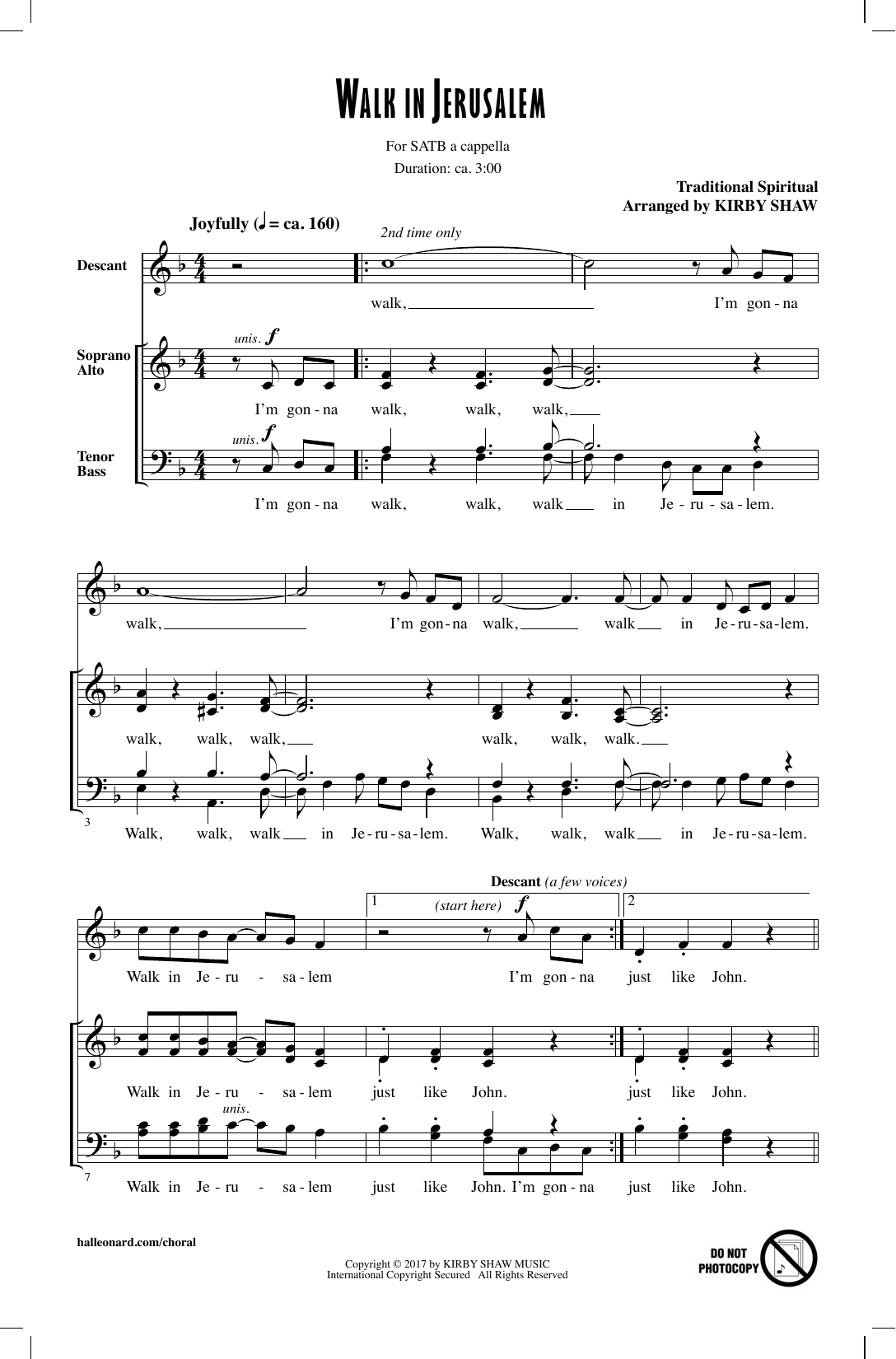 Kirby Shaw Walk In Jerusalem, Just Like John Sheet Music Notes & Chords for SATB - Download or Print PDF