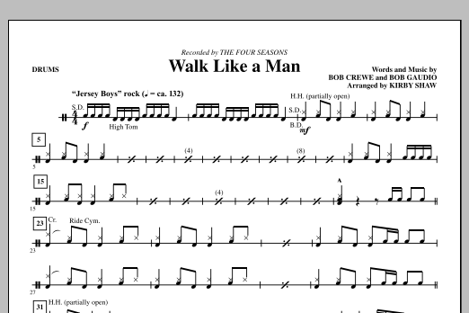 Kirby Shaw Walk Like A Man - Drums Sheet Music Notes & Chords for Choir Instrumental Pak - Download or Print PDF