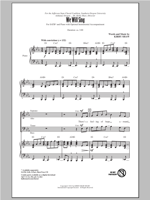 Kirby Shaw We Will Sing Sheet Music Notes & Chords for SATB - Download or Print PDF