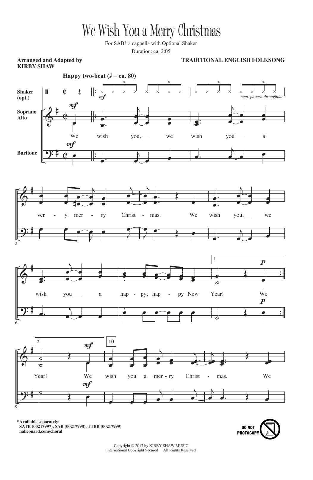 Kirby Shaw We Wish You A Merry Christmas (arr. Kirby Shaw) Sheet Music Notes & Chords for SAB - Download or Print PDF