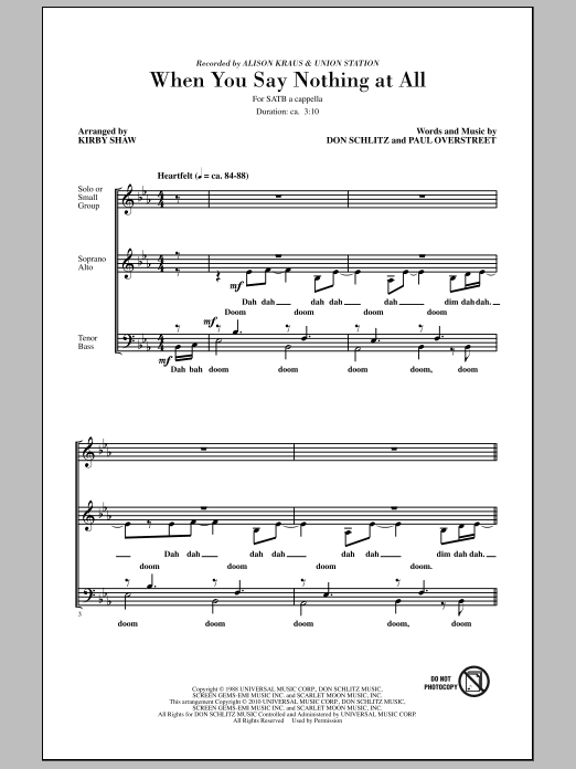 Kirby Shaw When You Say Nothing At All Sheet Music Notes & Chords for SATB - Download or Print PDF