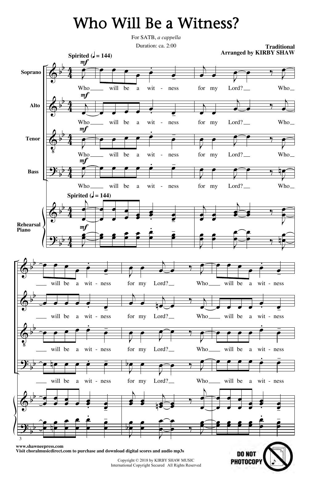 Kirby Shaw Who Will Be A Witness? Sheet Music Notes & Chords for SATB Choir - Download or Print PDF